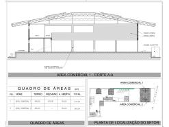 corte, quadro de áreas e localização